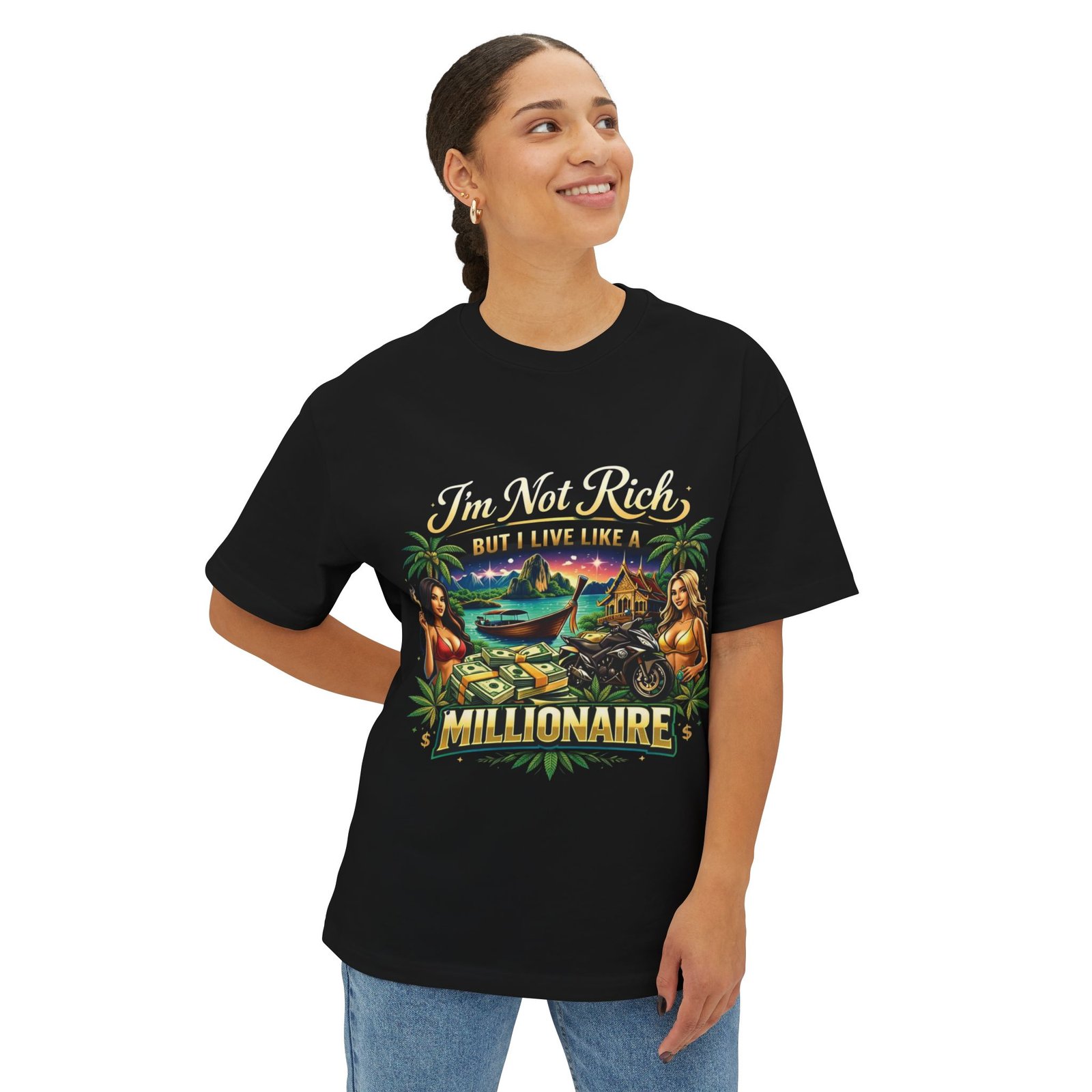 Millionaire Lifestyle Tee — "I'm Not Rich But I Live Like a Millionaire" Boxy T-Shirt - Image 3