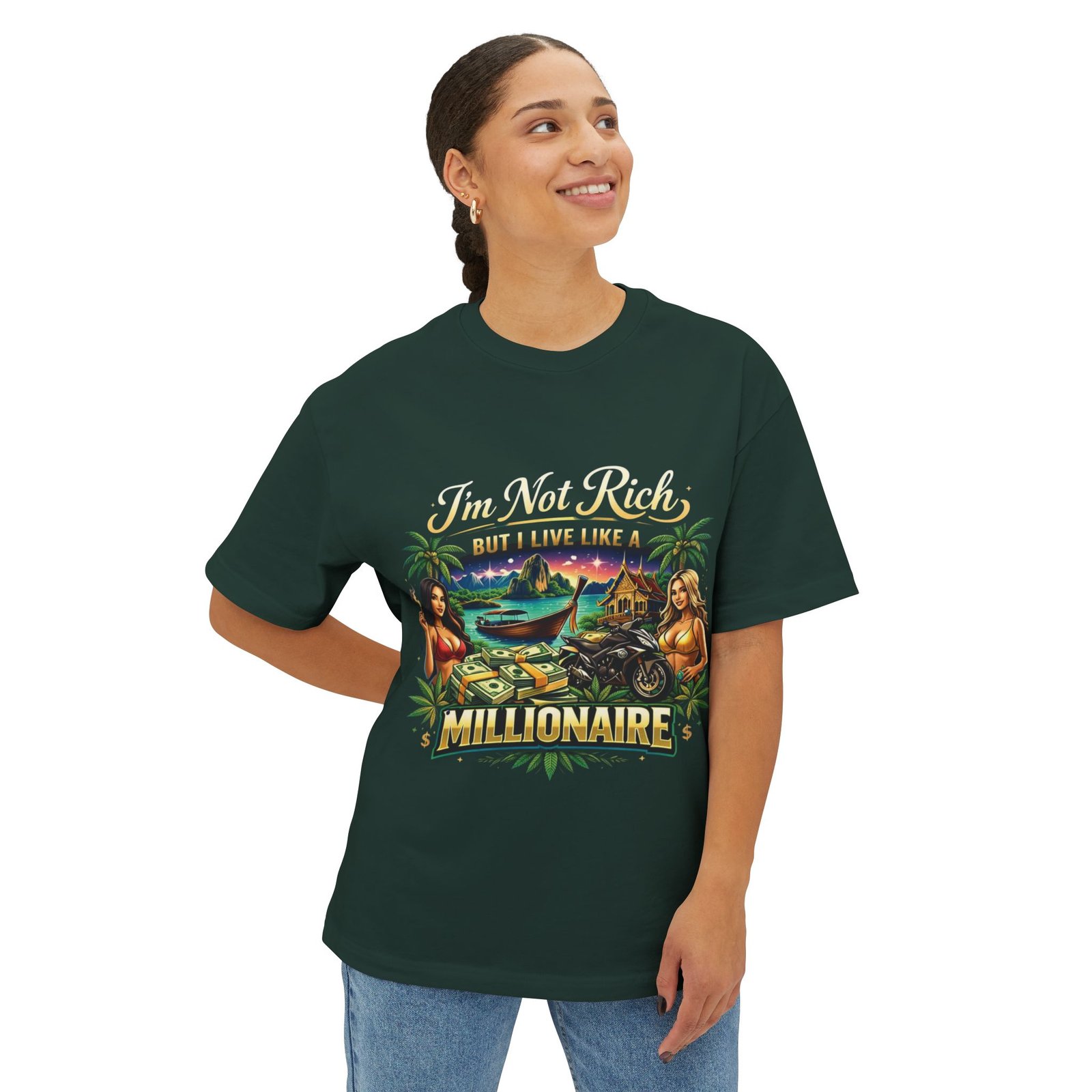 Millionaire Lifestyle Tee — "I'm Not Rich But I Live Like a Millionaire" Boxy T-Shirt - Image 7