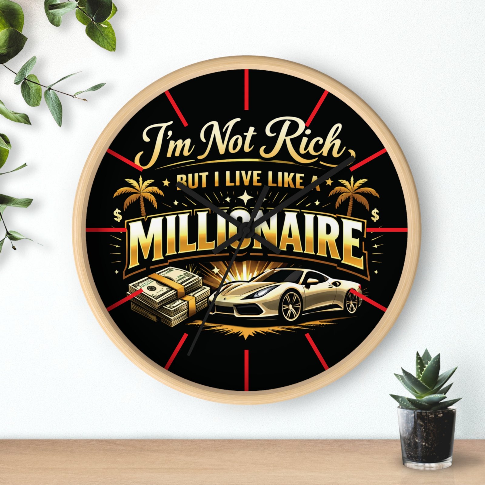 BOD™ I'm Not Rich But I Live Like Millionaire Wall Clock — Luxury Car & Cash Retro Decor - Image 3